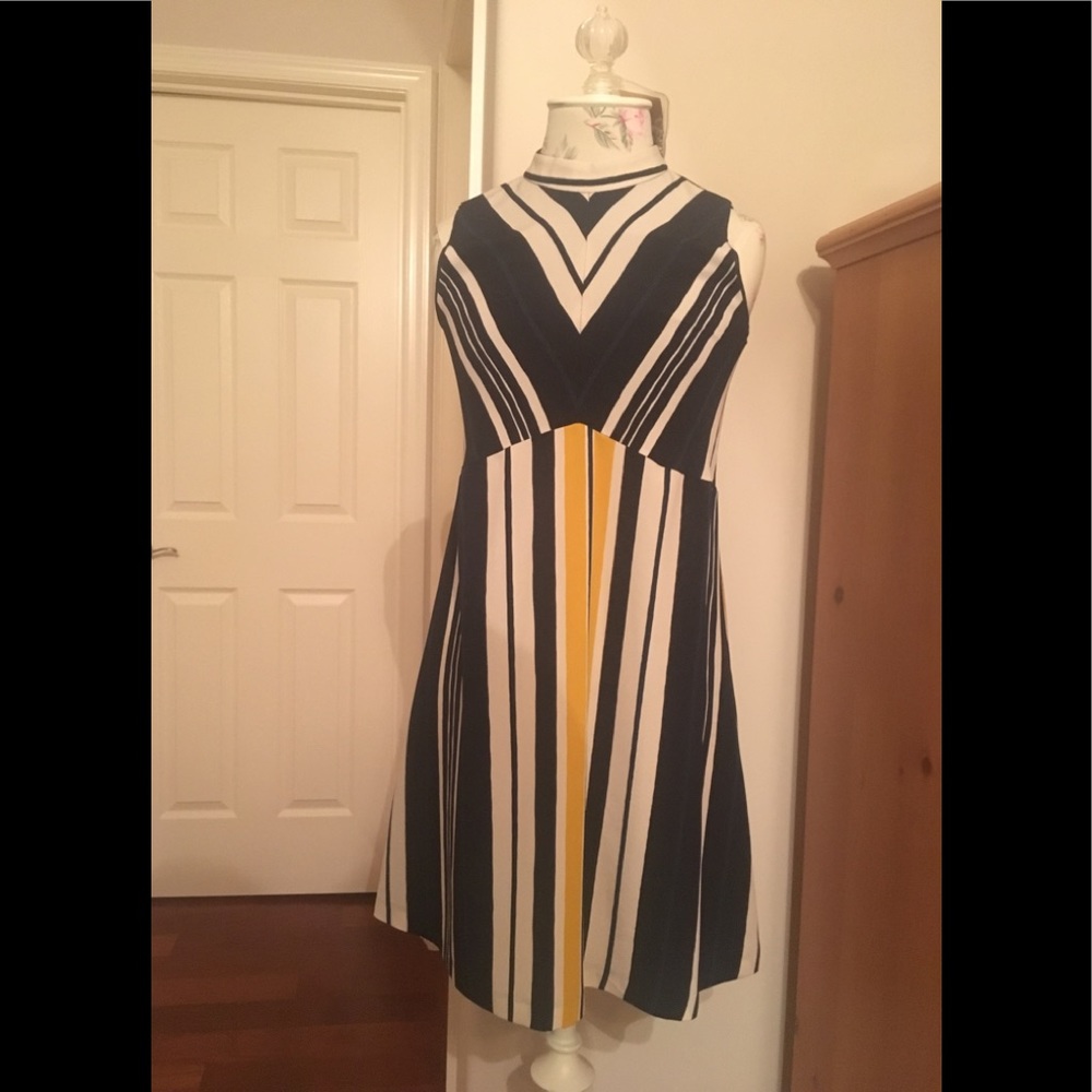 Striped high neck sleeveless dress